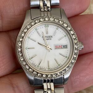 Citizen Quartz Swaroski Crystal Bezel Stainless Steel Watch Mother-of-Pearl Dial